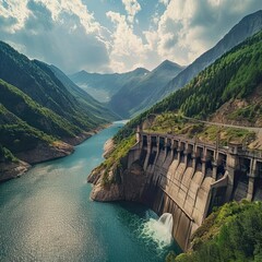 There is a dam built on the mountain river.
