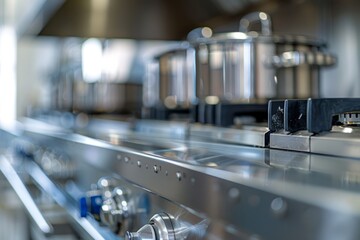 Fototapeta na wymiar A row of shiny stainless steel appliances in a modern kitchen setting