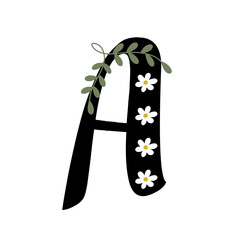 Font a-z, flower theme, 'A' isolated on white background