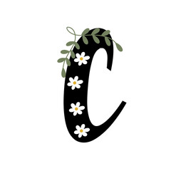 Font a-z, flower theme, 'C' isolated on white background