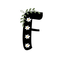Font a-z, flower theme, 'F' isolated on white background