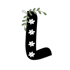 Font a-z, flower theme, 'L' isolated on white background