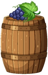 Wooden barrel with ripe grapes and leaves - 781034853