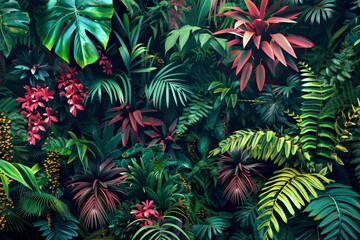 Fototapeta na wymiar The lush tropical rainforest is full of exotic plants.
