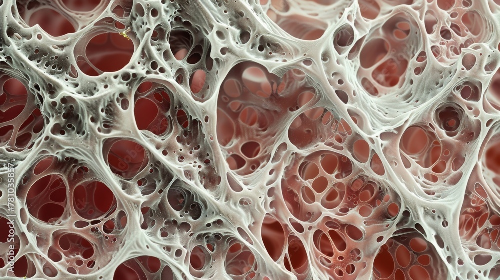 Aufkleber a magnified image of a slice of lung tissue revealing delicate alveoli structures and intricate netw