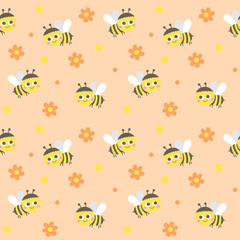 Fototapeta premium kids seamless pattern hand drawn cute flower and bee vector illustration