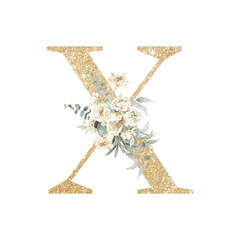 Gold Glitter Floral alphabet