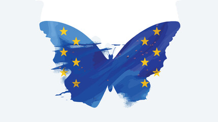 European Union flag butterfly flying isolated on wh