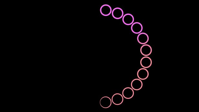 Loading circle icon animation on black background. 4K clip with alpha channel. Video Buffering circle icon animation. Pink and peach colors