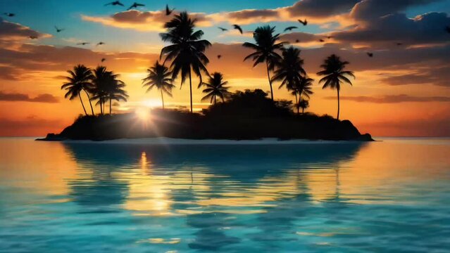 Tropical island at sunset on the beach