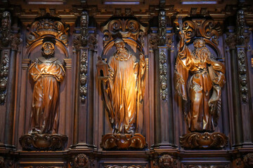 Carved wooden statues of saints