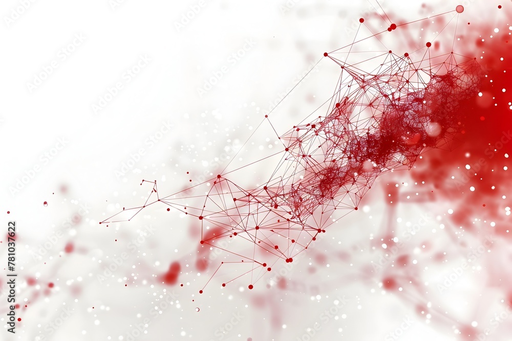 Aufkleber flowing abstract red and white virtual network backdrop for technology and connectivity concept