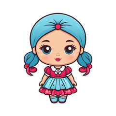 Cute doll Girl Sticker Art Vector