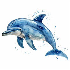 A blue dolphin is swimming in the ocean
