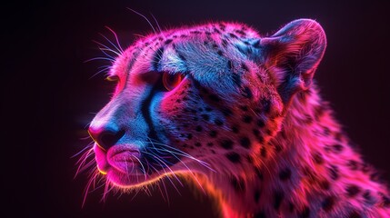 A dynamic cheetah in sporty high fashion, with aerodynamic lines and flashes of neon  3D Illustration - obrazy, fototapety, plakaty