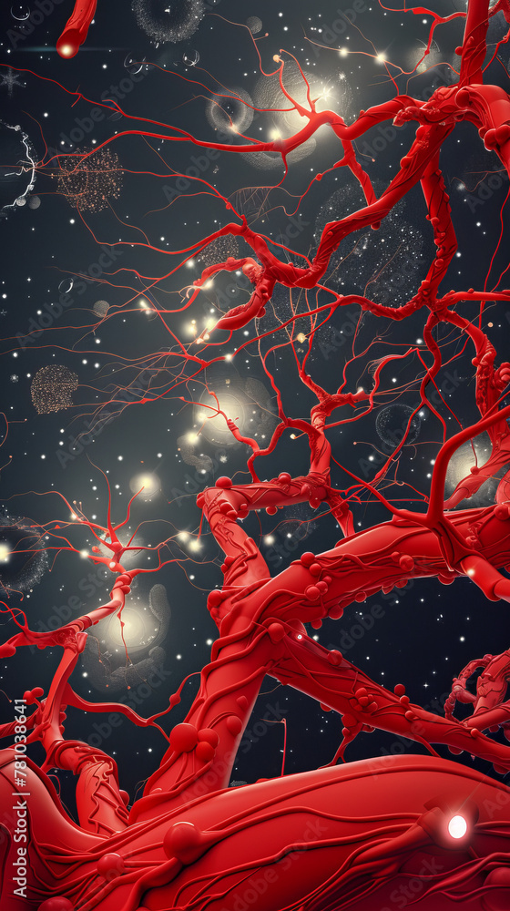 Poster a red tree with glowing branches and a dark background