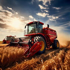 Fototapeta premium combine harvester on wheat field