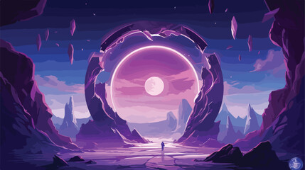 Fantasy magic portal. Space game gate on planet lan