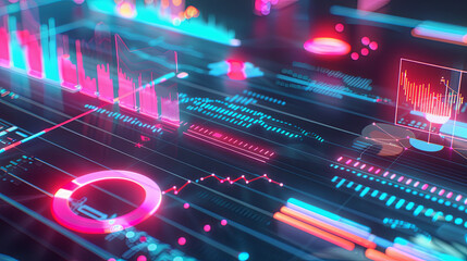 A colorful display of graphs and numbers with a futuristic feel - obrazy, fototapety, plakaty