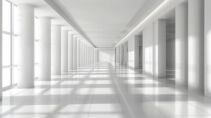 Interior Space. Empty White Room Background with a White Floor. 3D Render. Generative AI.