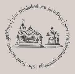 Fototapeta na wymiar Trimbakeshwar jyotirlinga temple 2d icon with lettering.
