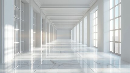 Interior Space. Empty White Room Background with a White Floor. 3D Render. Generative AI.