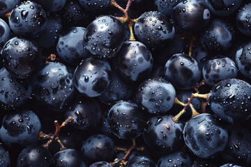 Texture of ripe black grapes. Vitamins, proper nutrition, winemaking.