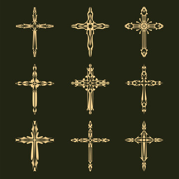 set of gold crosses