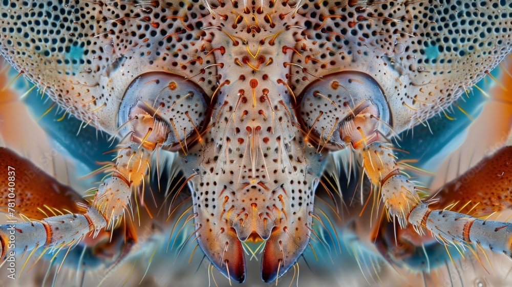 Poster a magnified view of a beetles labium showing a symmetrical arrangement of soft y structures used for