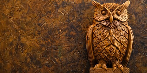 Exquisite Hand Crafted Wooden Owl Sculpture Intricate Details Proud Posture AI Image