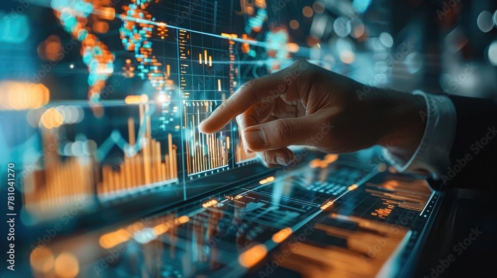 Aufkleber Global business finance GDP graph chart report stock exchange market trading investment and businessman data analytics big data, technology business client analysis management. Generative AI.