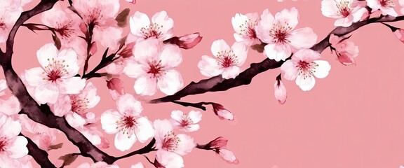 A pink background with a branch of white flowers. The flowers are in full bloom and are very pretty