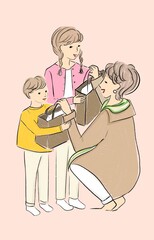 笑顔のお母さんと子供のイラスト_母の日 アトリエマユコ