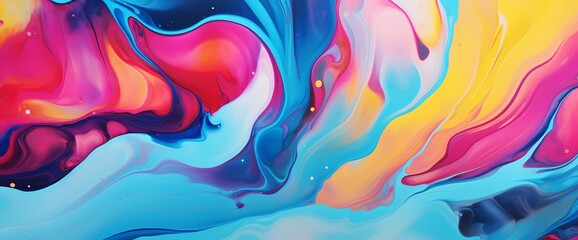 Bright bursts of electric colors blend seamlessly, forming an entrancing abstract backdrop reminiscent of swirling marble ink.
