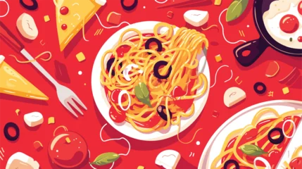 Foto op Aluminium Fast food pasta dish or spaghetti. vector image wit © Quintessa