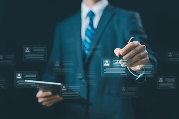 company service to recruit customers and hire. concept of human resource manager, HR, and recruitment process managing people