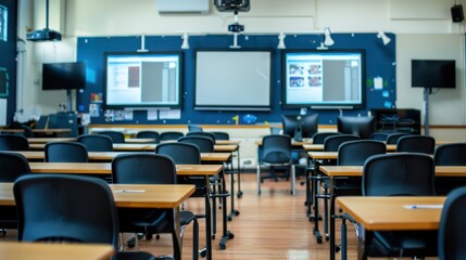 A classroom set up for distance learning. 