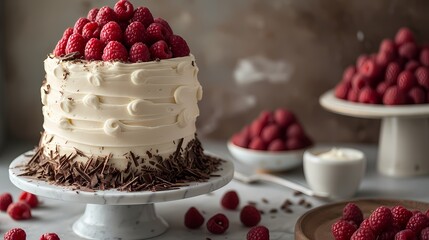 A classic red velvet birthday cake layered with cream cheese frosting and garnished with chocolate...