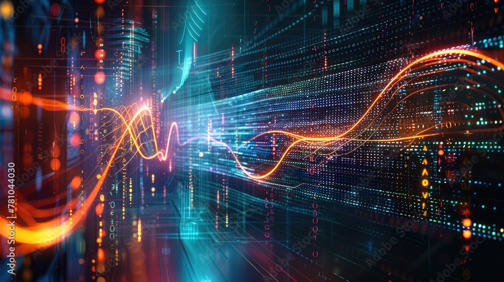 Fototapete Lines and numbers in different colors to symbolize data streams. Generative AI.