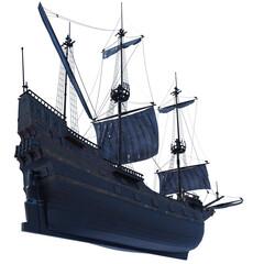 old wooden sailing ship isolated. perspective front view