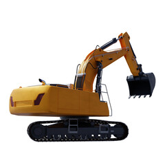 excavator isolated on white. perspective rear view