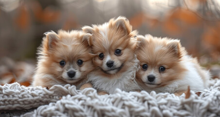 Little spitz dogs that have just been born. Generative AI. - obrazy, fototapety, plakaty