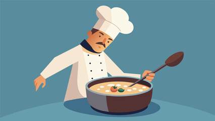 A chef delicately stirring a pot of risotto with a s made from a coffee bean infusing the dish with a depth of flavor.