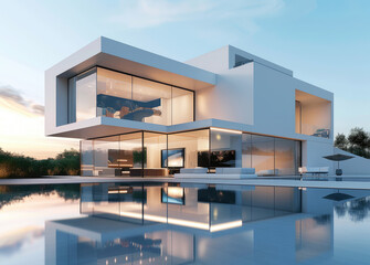 Fototapeta na wymiar Beautiful modern minimalist villa with a swimming pool