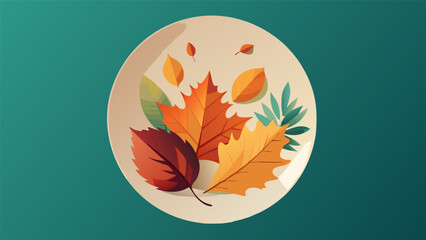 Inspired by the changing colors of autumn leaves a plain white porcelain plate is transformed into a work of art using decoupage techniques. - obrazy, fototapety, plakaty