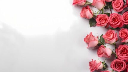 An exquisite top-down view of a radiant arrangement of roses against a minimalist backdrop, offering ample space for your text.
