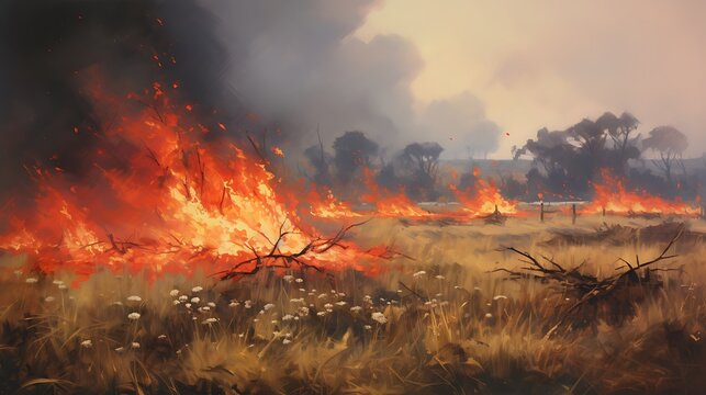  fire in a field, a natural disaster