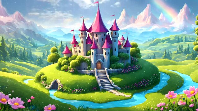 Beauty fairy tale castle in forest