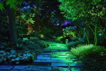 Nighttime garden glowing with bio-luminescent vegetables