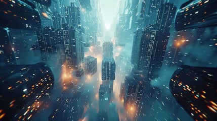 A futuristic cityscape filled with intricate, geometric structures representing layers of digital security ,close-up,ultra HD,digital photography - obrazy, fototapety, plakaty